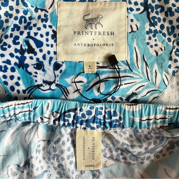 Printfresh + Anthropologie City Cats blue leopard print pajama shorts set NWOT - Picture 5 of 11